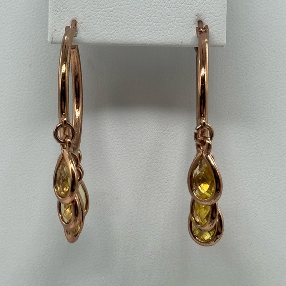 Lane Bryant Rose Gold Tone Hoop Statement Earrings with Yellow Crystal Dangles - Picture 4 of 6